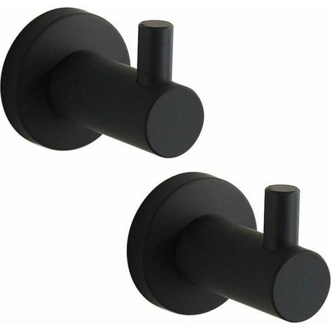 royaluxe- Porte-serviettes noir mat, lot de 2 patères murales pour salle de bain, rond en porte-serviettes en acier inoxydable (1/4)