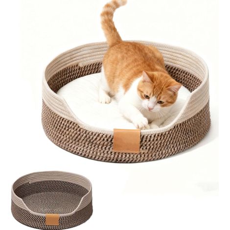 Lit pour Chat avec Coussin, Nid Confortable pour Chat, Lit de Salon pour Chats Résistant Aux Rayures, 40 cm, Lavable, en Cordes de Coton Tressé, pour Tous Les Chats, Toutes Saisons, Universel (1/5)