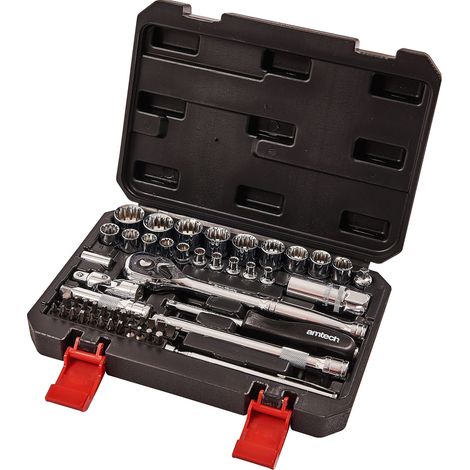 52PC 1/4 & 3/8 12 POINT SOCKET RATCHET EXTENSION BAR BIT SET WITH CASE I0635 (1/3)