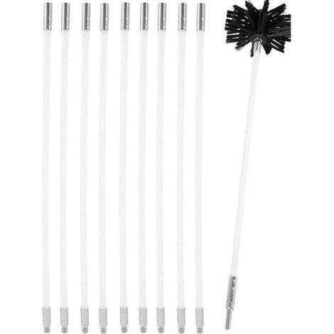 4m Pelletofen-Schornsteinreinigungsset - Schornsteinbürstenkopf 100 mm, 9 flexible Schornsteinreinigungsstangen (4 m) (1/5)