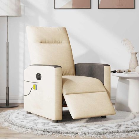 Maison Exclusive - Poltrona Reclinabile Massaggiante Elettrica Crema in Tessuto