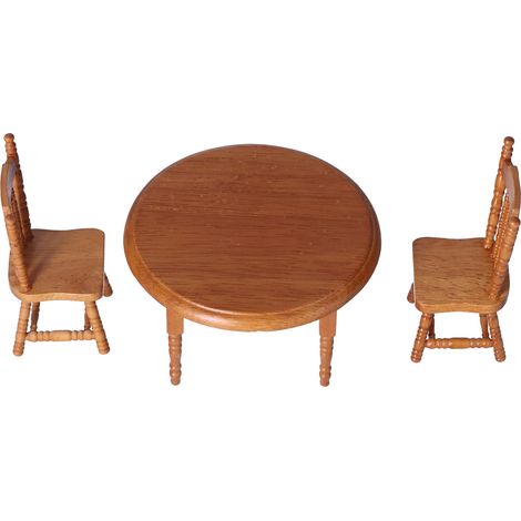Ensemble table et chaises rondes en bois, simple et élégant, pour maison de poupée à l'échelle 1:12. (1/5)