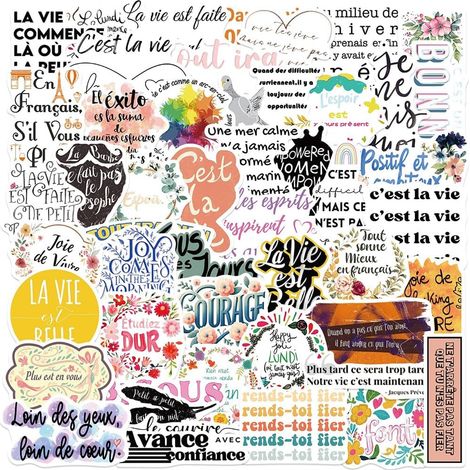Autocollants de Citations Motivantes en Français  50Pcs Décalques Vinyle Imperméables avec Phrases Inspirantes pour Gourdes, Livres, Ordinateurs, Vélos, Valises, Tasses, Smartphones, Skateboards (1/5)