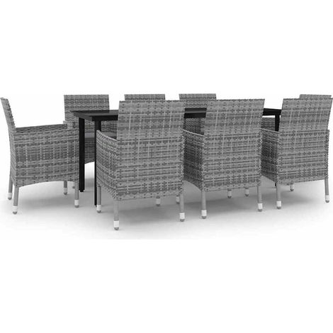 Maison Exclusive - Set da Pranzo da Giardino e Cuscini 9 pz in Polyrattan e Vetro (1/5)