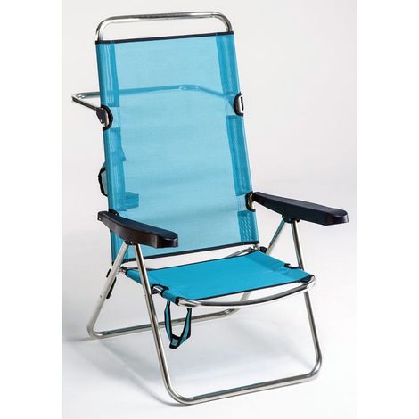 Silla de playa multiposición con asas - Respaldo alto - Azul