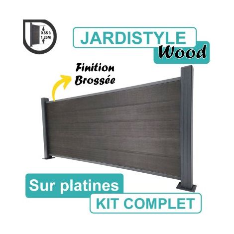 Kit Clôture Composite Gris Anthracite Effet Brossé 3,6M - Sur Platines - 1,25 mètre