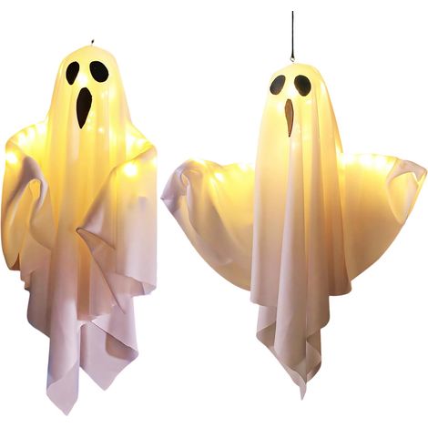 Halloween-Dekorationen, 2-teiliges Outdoor-Dekorationsset zum Aufhängen leuchtender Geister, Innen- und Außenornamente für Terrasse, Baum, Garten, Party