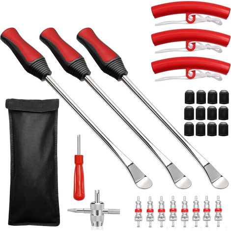 28 Pièces Demonte Pneu Moto - Outil Levier de Pneu avec 3 Protections de Jantes – Outil de Montage de Pneus pour Moto, Vélo, Auto et Scooter (1/5)