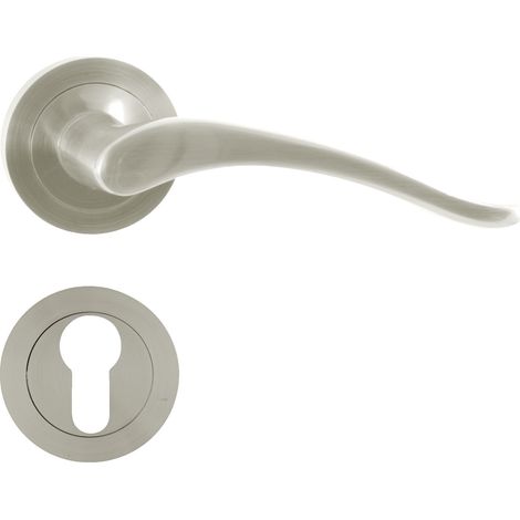 DOMINO Poignée de porte BALLEN-R M9 PZ Poignée avec plaque PZ pour cylindre profilé Nickel (1/5)