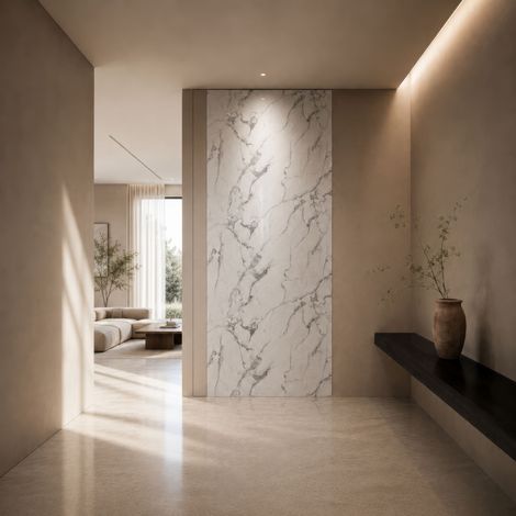 Panneau mural PVC 260 x 120 cm – 4 parties à assembler – effet marbre gris clair brillant – ép. 3 mm – 3,12 m² – Panneau mural douche – Decopine (1/5)