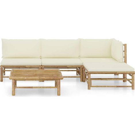Maison Exclusive - Set Divani da Giardino 6 pz con Cuscini Bianco Crema in Bambù (1/5)