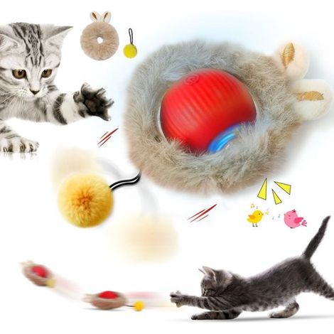 Balle interactive d'intérieur pour chat - Balle de jeu pour chats - Jouet intelligent à rouler - Balle lumineuse et rotative - Balle interactive rechargeable par USB - Rouge - Auto-ajustable et émet d (1/5)