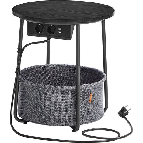 Mesa de centro redonda pequeña de 45 x 50 cm mesa auxiliar con cesta de almacenamiento de tela para salón dormitorio mesita de noche estilo moderno color negro 120006926