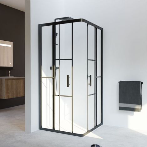 Paroi de douche d'angle effet verrière ATELIA 90 cm x 90 cm (1/4)