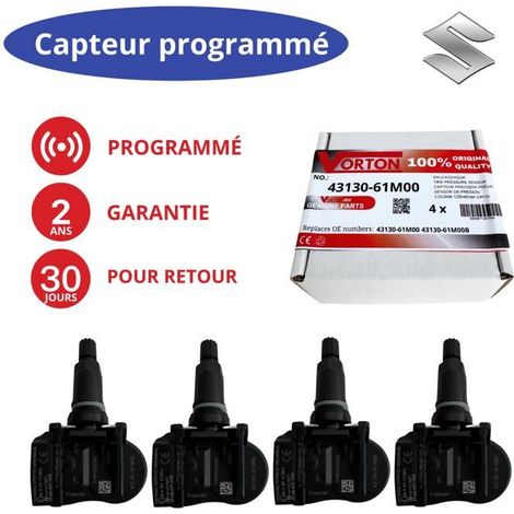 Sensore TPMS preprogrammato 433MHz per SUZUKI Swift Vitara Jimny Baleno Celerio 43130-61M00 (nero)