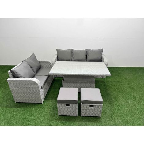 Fimous 7 Seater PE Rattan Wicker Garden Furniture Patio Conservatory Sofa Set with Adjustable Lifting Dining or Coffee Table 3 Seater Sofa Love Sofa 2 Stools (1/5)