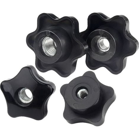 Paquete de 10 pomos de sujeción de plástico negro con forma de estrella y rosca hembra M6. (1/5)