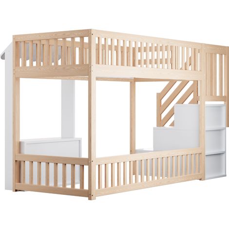 Letto a soppalco 90 x 200 cm in legno con vano contenitore, scala e LED multicolore (1/5)