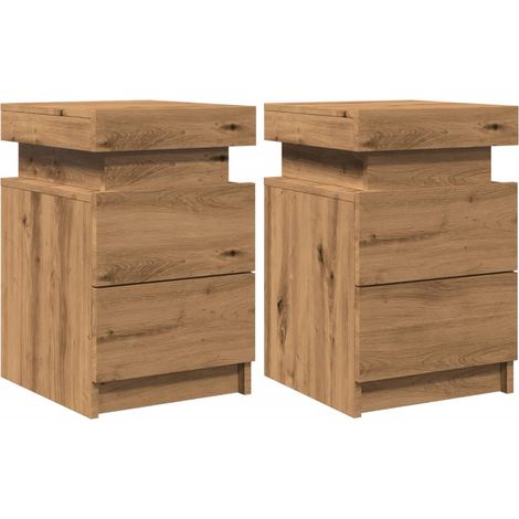 Set di 2 comodini con LED e cassetti 35 x 39 x 55 cm in legno ingegnerizzato marrone DEC035929