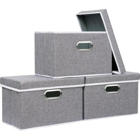 Yawinhe SNK023G-3 Lot de 3 boîtes de rangement pliables avec 2 poignées pour chambre et salon, 32 x 23 x 20 cm, gris (1/5)