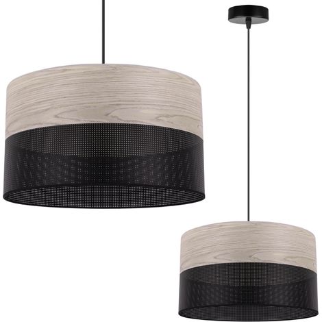 LAMPADA A SOSPENSIONE SINGOLA, PARALUME IN LEGNO IMPIALLACCIATO DI ROVERE BIANCO 35 CM
