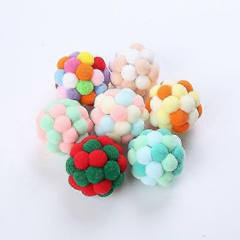 Balle interactive pour chat, lot de 7 balles duveteuses avec clochettes, balles à pompons colorées pour occuper les chatons d'intérieur. (1/4)