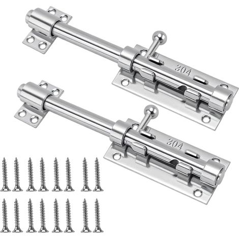 Lot de 2 verrous de porte en acier inoxydable - 200 mm de large - Avec trou de cadenas et vis - Pour maison, grange, jardin, clôture - Argenté (1/5)