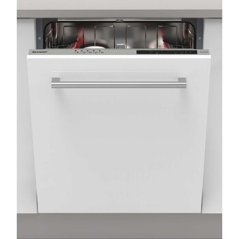 Sharp – Lave-vaisselle tout intégré 60 cm – 13 couverts – Classe énergétique E – Niveau sonore 47 dB – 5 programmes – Conso. eau 12L – QWNI14I47EX