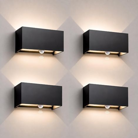 Lot de 4 Appliques Murales LED Exterieures avec Détecteur 20W Noir (1/5)