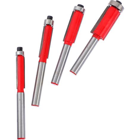 4 Pièces Fraises à Affleurer Rouge , Ensemble de Finition  Alliage et Acier au Carbone, Conception Créative, Finition Soignée, Haute Efficacité pour Meubles et Placages (1/5)