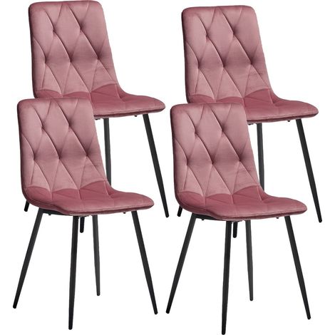 CARINE - Lot de 4 Chaises Capitonnées Rose Pieds Métal (1/4)