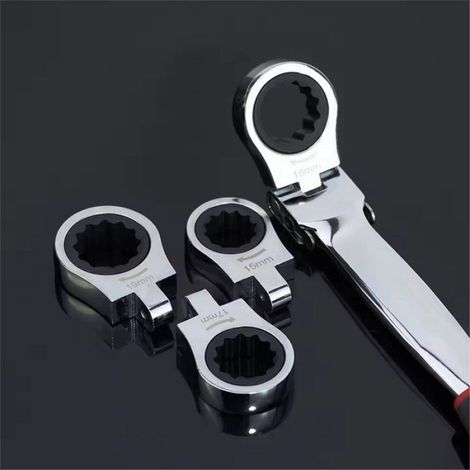 Clé À Cliquet - Tête Vibrante - 6 Têtes Interchangeables 8 10 13 14 17 19 Mm - Pour Réparation Automobile - 1 Pièce (1/5)