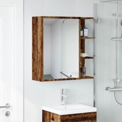 Armoire de Toilette en Bois Style Rétro avec Miroir, Meuble de Salle de Bain 62,5x20,5x64 cm, Rangement Mural Vintage (1/5)