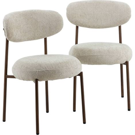 Chaise en tissu écru et pieds en métal effet bois Kanoa (lot de 2) (1/5)