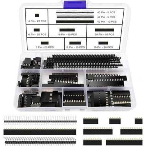 130 Pieces 2.54mm PCB Board Pin Connector Socket Connector Strip Kit, Male and Female Pin Header Socket Connector Strip, for Arduino Stackable Shield (4/6/8/10/12/16/20/40 Pin) (1/5)