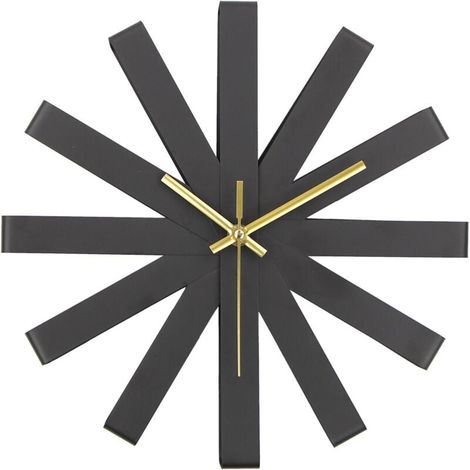 Horloge Murale Silencieuse En Métal Noir Design Ruban 31cm Diamètre (1/4)