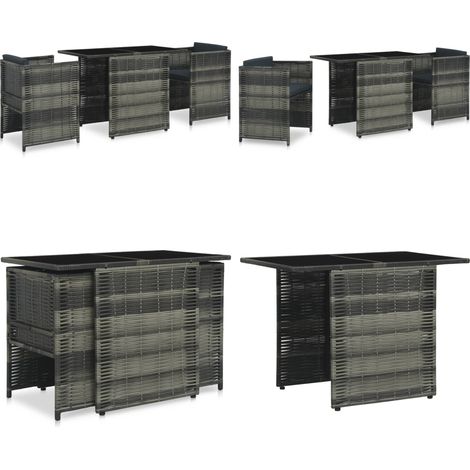 Set da Bistrot 3 pz con Cuscini in Polyrattan Grigio - Tavolo da giardino - Sedie da giardino