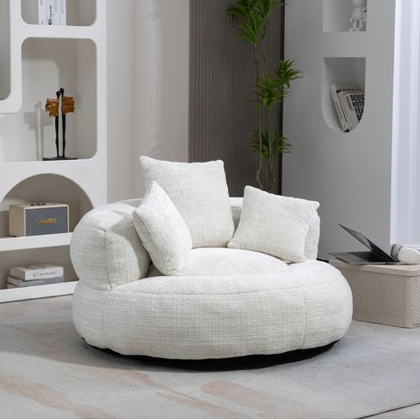 Poltrona lounge 108x108x52 cm in tessuto chenille beige, salvaspazio per soggiorno FloraGrace (1/5)