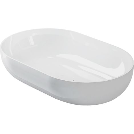 BERNSTEIN - O-540 Lavabo de pedestal en mineral fundido (piedra sintética) - en blanco brillante - 54x34x10,5cm Sin tapa sin adicional Abertura (1/5)