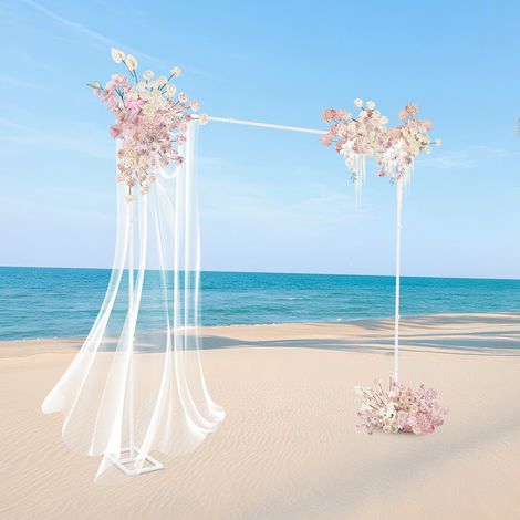 Support de mariage carré en métal, arceau de fond de mariage – Blanc, 2,4x2,4m (1/5)