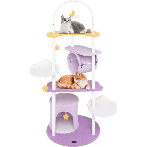 COSTWAY Arbre à Chat 158 cm, Tour pour Chat Intérieur à 6 Niveaux, 6 Plateformes, 1 Condo, 1 Tunnel, Arbre a Chat Maine Coon, Kits Anti-basculement, 5 Jouets Suspendus, 60 × 60 × 158 cm (1/5)