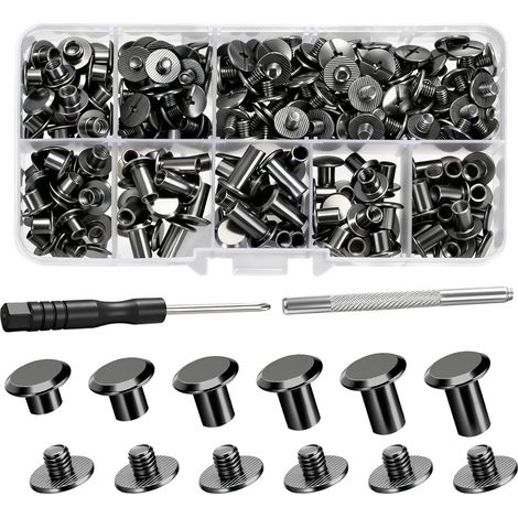 110 Pièces Rivets Rivet Cuir a Visser M5 x 4/5/6/8/10/12mm Vis de Reliure pour Les Décorations en Cuir DIY L'artisanat,portefeuille,livres,bagages,bricolage