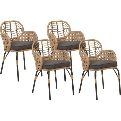 Set mit 4 Stühlen und Sitzkissen PRATELLO Polyrattan Naturfarben