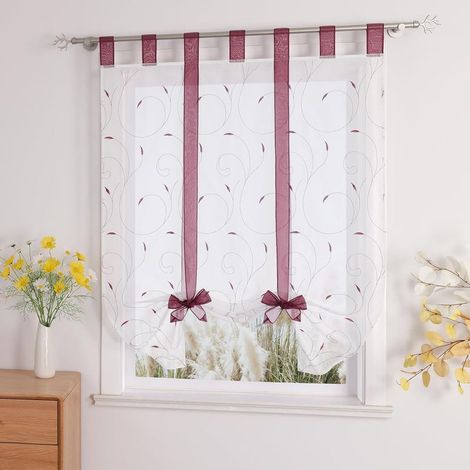 1 rideau en tulle avec broderie cercle, store bateau, sans tige, 100 x 140 cm (1/5)