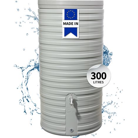 GARANTIA NORDIC récupérateur d'eau de pluie 300 L, gris pierre avec couvercle