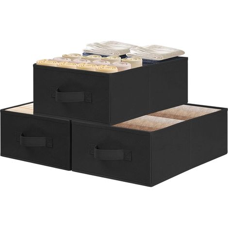 Storage Box, Set of 3, Storage Boxes with Handle, Storage Boxes, Foldable Storage Basket, Wardrobe Organizer, 39 x 29 x 14 cm, Black (1/5)