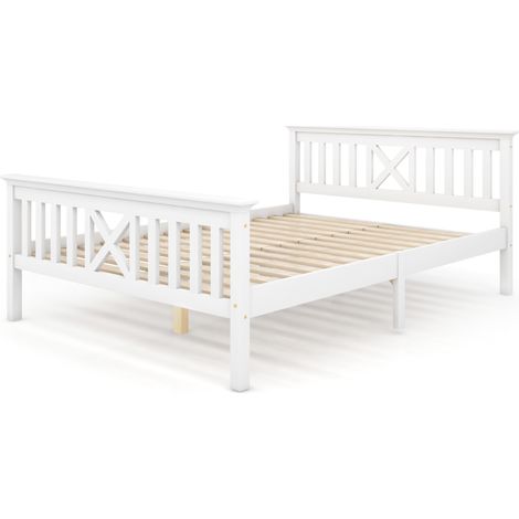 Letto matrimoniale in legno di pino 140 x 200 cm bianco con rete a doghe e testiera a X (1/5)