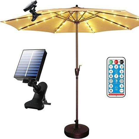 LED-Solar-Lichterkette für Gartenschirme, 8 Beleuchtungsmodi mit Fernbedienung, IP67 wasserdicht, ideal für Garten und Camping [Energieklasse A+++] (1/5)