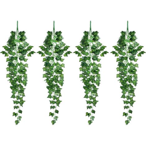 GROOFOO 4 PcsPlante de Suspension Artificielle, 79 cm de Fausses de Feuilles Vertes de Vigne en Pot avec jardinière, décoration de Plante de Simulation extérieure intérieure