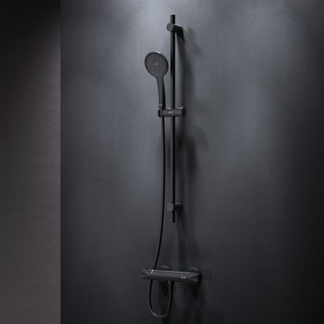 AM.PM Schwarz Set für Dusche : Brausethermostat& Duschset (Handbrause&Stange)Brauseset: Handbrause, Duschstange und ThermostatDuschset und Duschthermostat, rundDuscharmatur mit Thermostat für Badezimm (1/5)